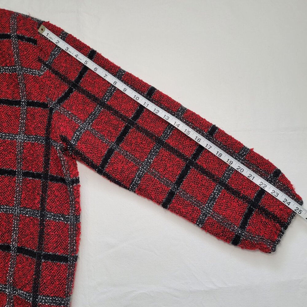 Alfred Dunner Plaid Jacket Vintage Zip Fuzzy Red Black 18 Cottagecore Preppy - Picture 9 of 12